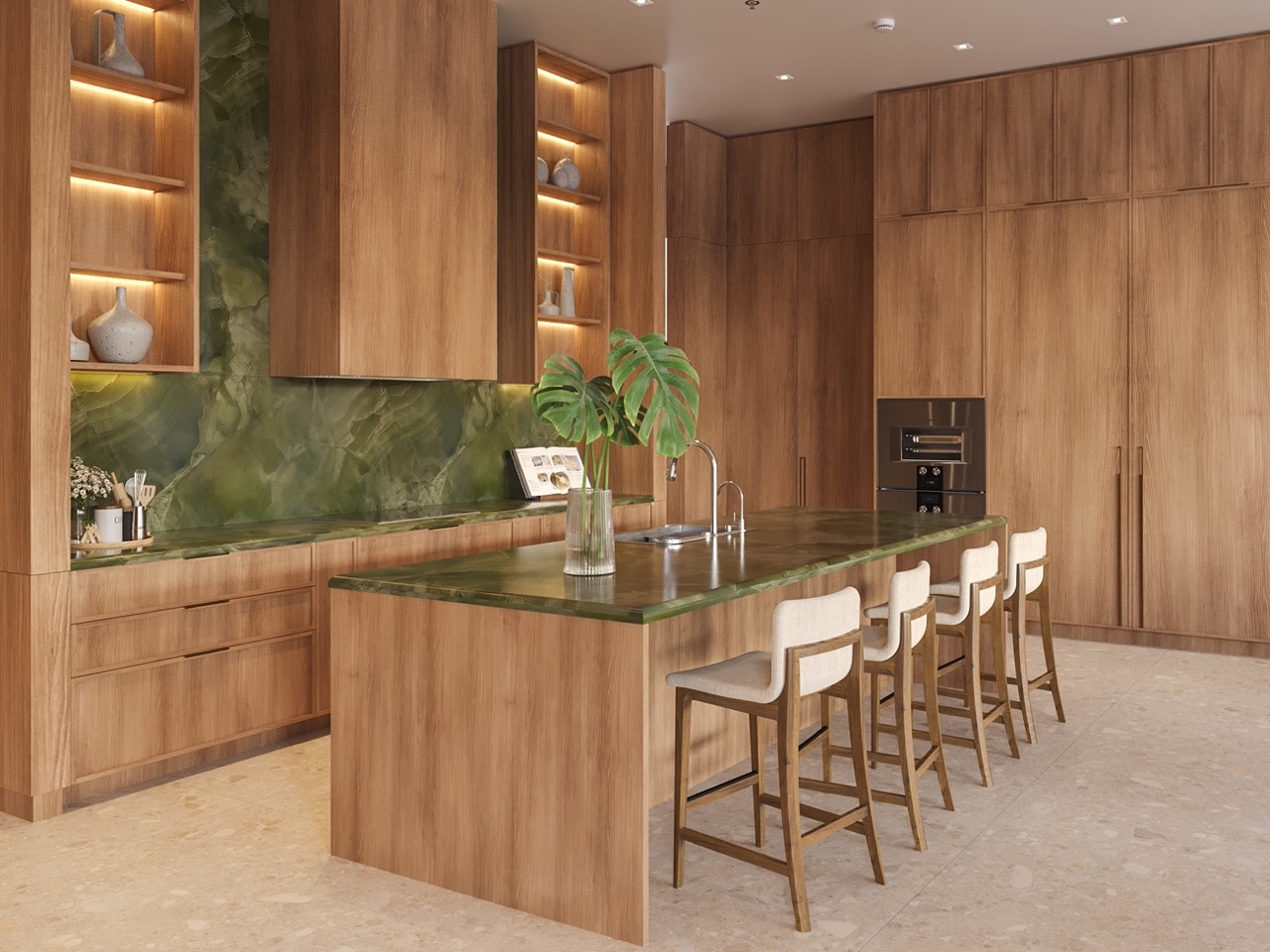 Ambiente Hommes com marcenaria sob medida e materiais sofisticados